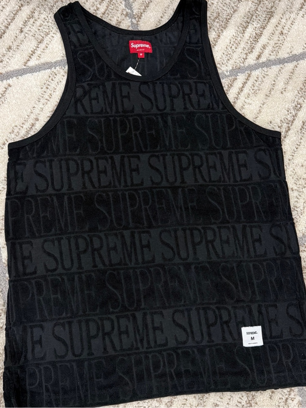 SUPREME S/S '17 Logo Stripe Terry Tank Top Black Size Medium NEW